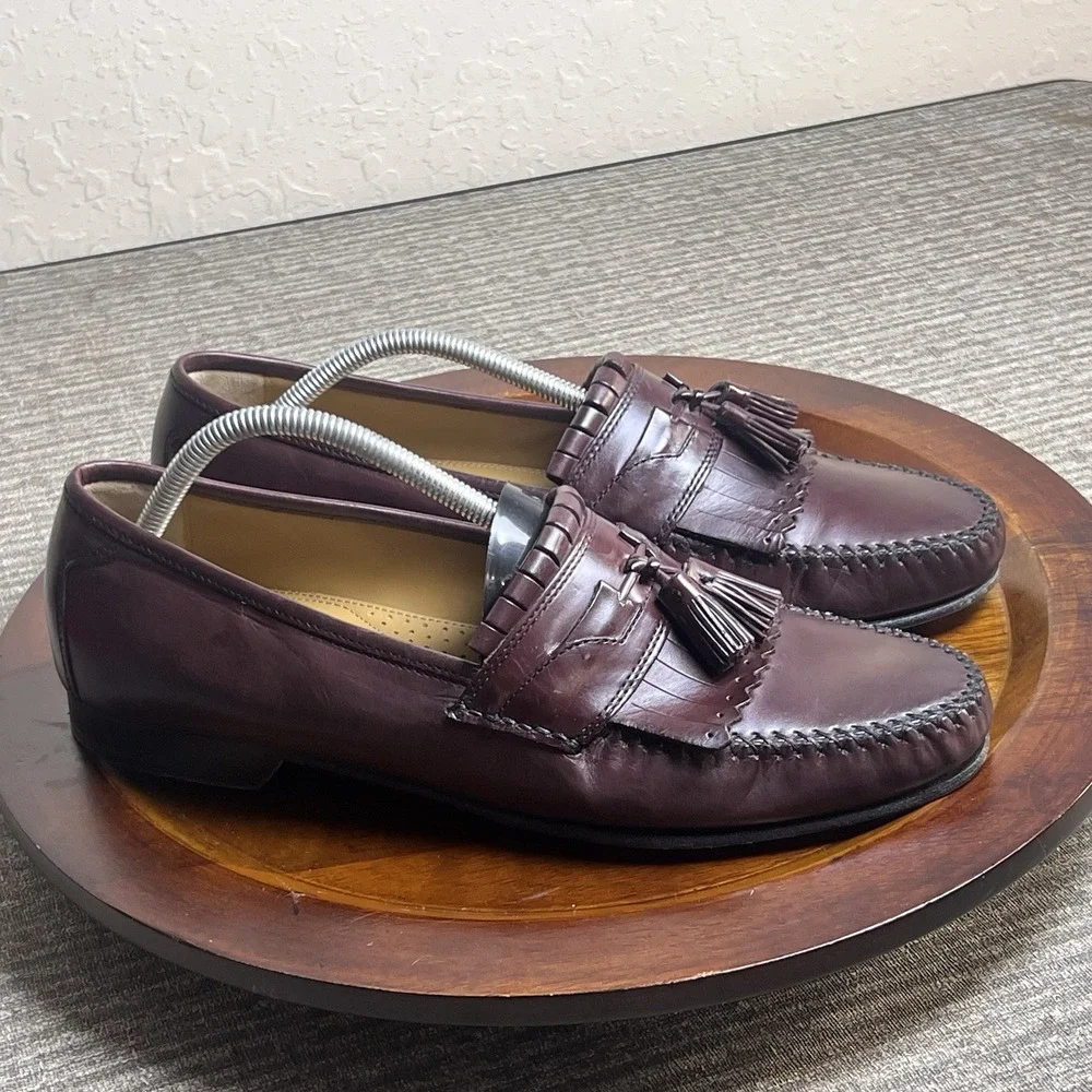 Johnson &‎ Murphy Kilty Tassel Burgundy Leather Loafers Shoes 11 M Dress Slip On